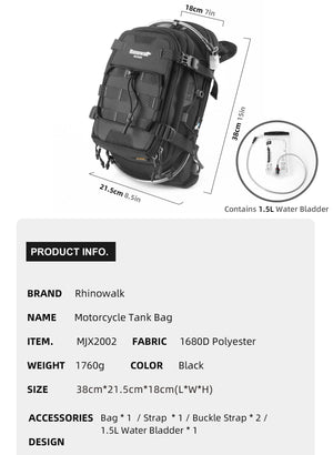 Sac de réservoir moto Rhinowalk convertible en sac à dos avec système MOLLE - vue 7