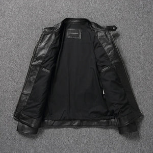 Blouson moto cuir véritable col montant - vue - vue 4