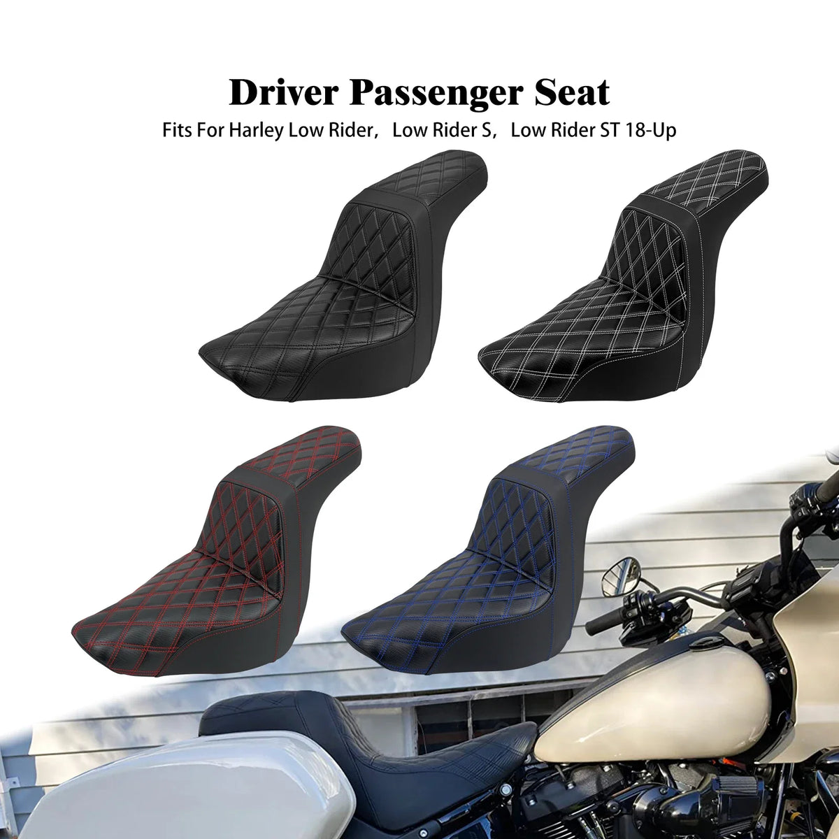 Selle biplace noire en cuir microfibre pour Harley-Davidson Softail - vue 1