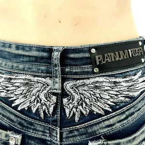 Mini short en jean délavé brodé motif aile - vue 2