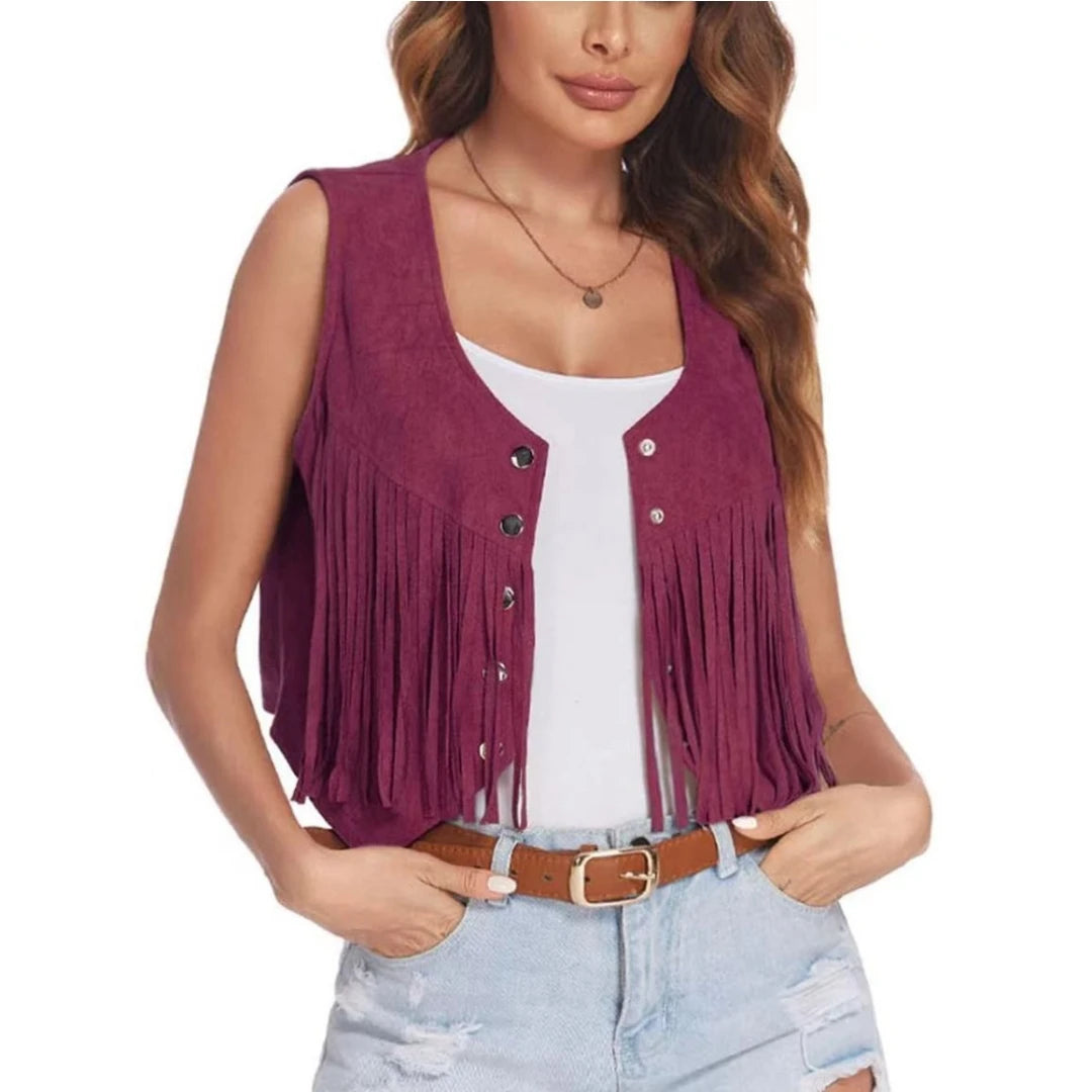 Gilet cowgirl femme franges et rivets - suédine ethnique - vue 6
