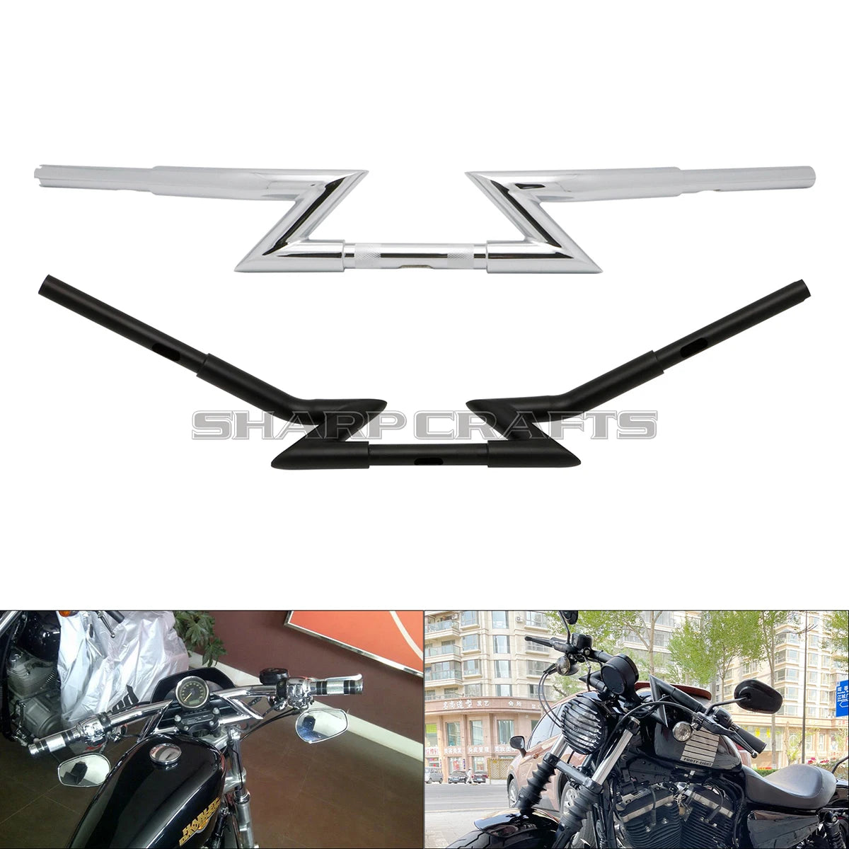 Guidon drag Z-bar pour Harley Sportster Softail Dyna - vue 1