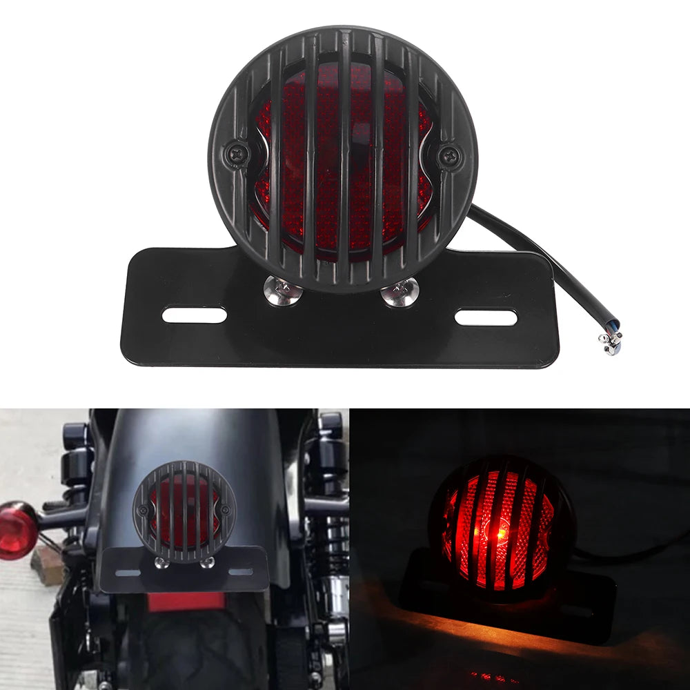 Feu arrière rétro à grille avec support de plaque pour Harley bobber - vue 1