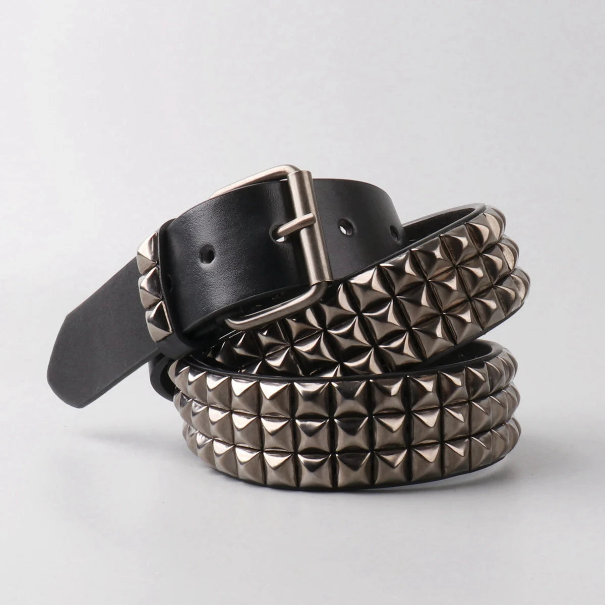 Ceinture noire simili cuir cloutée boucle métal - vue 1