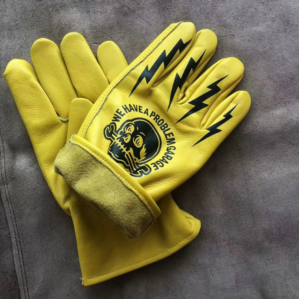 Gants en cuir vachette imprimé tête de mort - vue produit - vue 4