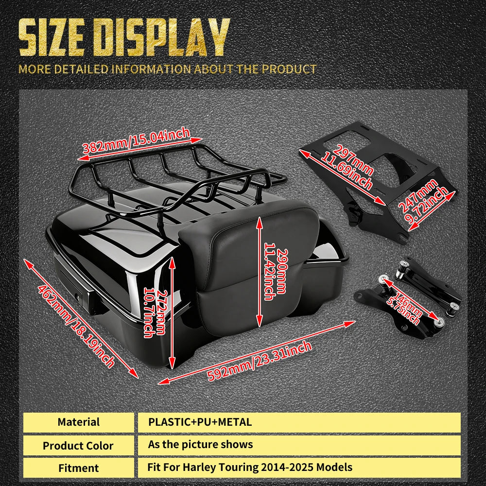 Top Case Chopped Tour Trunk 10,7" avec Porte-Bagages et Dossier - Harley-Davidson Touring 2014-2025 – photo 6/7