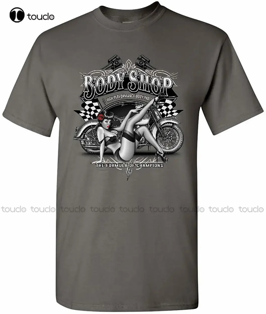 T-shirt Biker Rétro Pin-Up Route 66, Body Shop Chopper - vue 1
