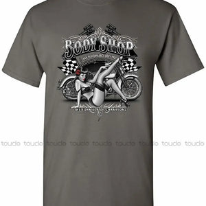 T-shirt Biker Rétro Pin-Up Route 66, Body Shop Chopper - vue 1
