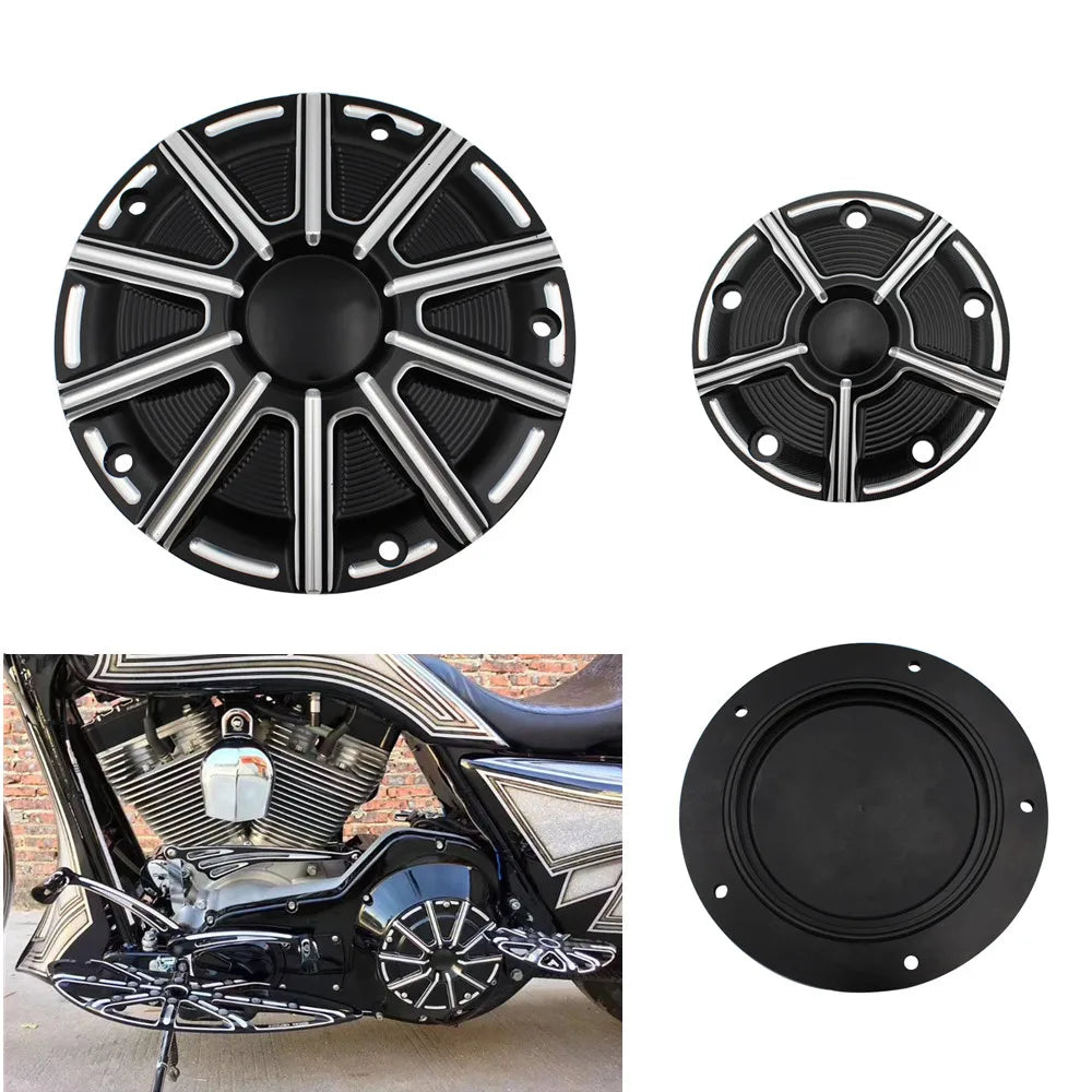 Cache derby et cache timer 5 trous dix branches pour Harley - vue 1