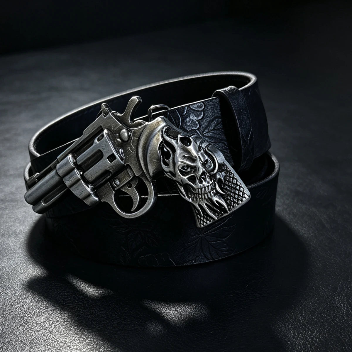 Ceinture gothique noire à boucle lion araignée et serpent - vue 6