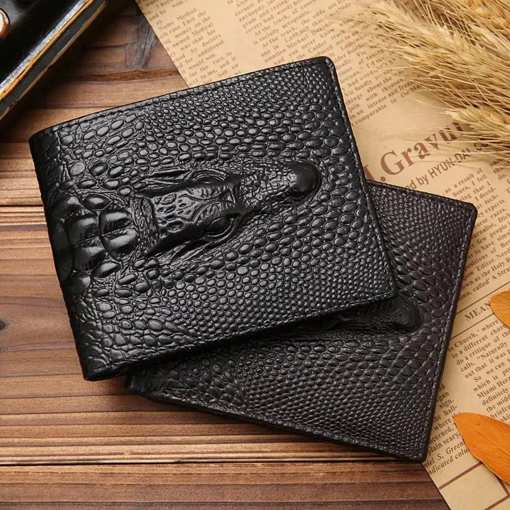 Portefeuille noir simili cuir motif crocodile - vue 3