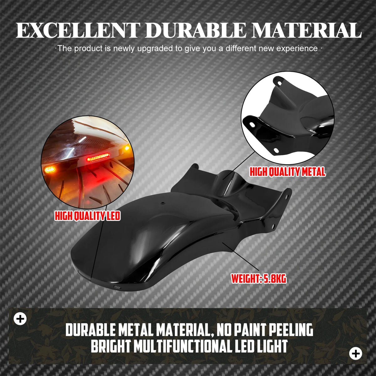 Garde-boue arrière noir avec feu LED pour Harley Softail Fat Boy - vue 5