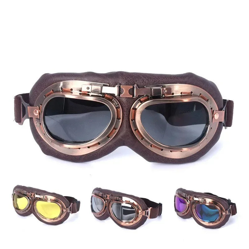 Lunettes de moto vintage style pilote cuivré et steampunk - vue 1