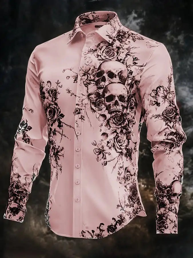 Chemise noire manches longues imprimé tête de mort - vue 10