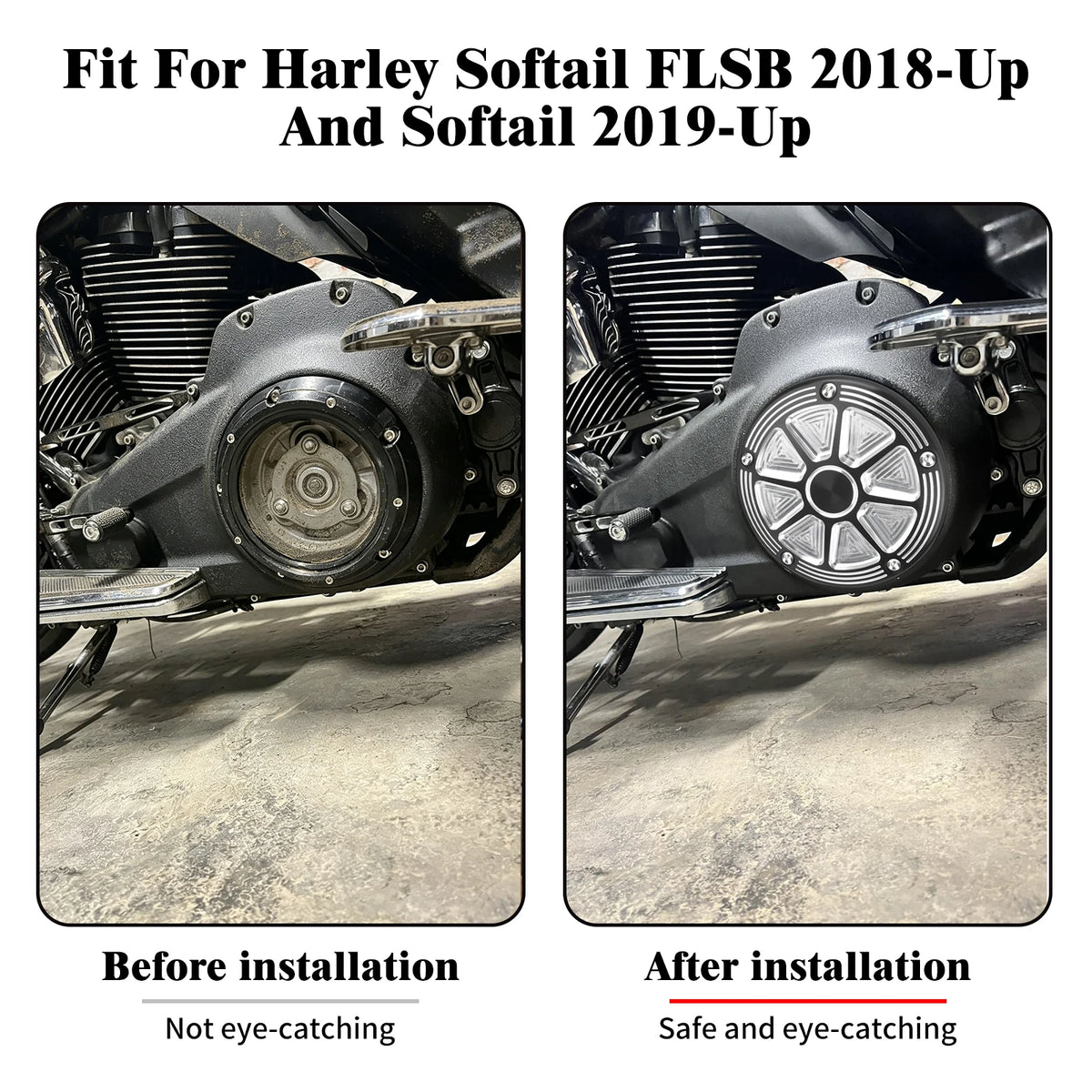 Cache moteur derby noir et chromé pour moto Harley-Davidson Softail - vue 2
