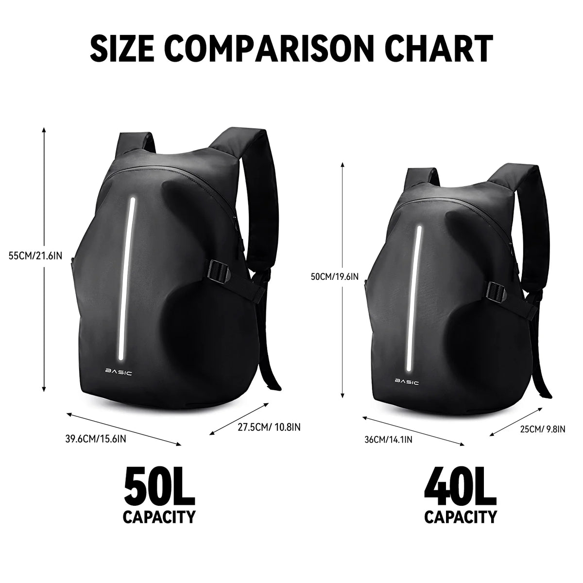 Sac à dos moto noir 40L avec bandes réfléchissantes - vue 4