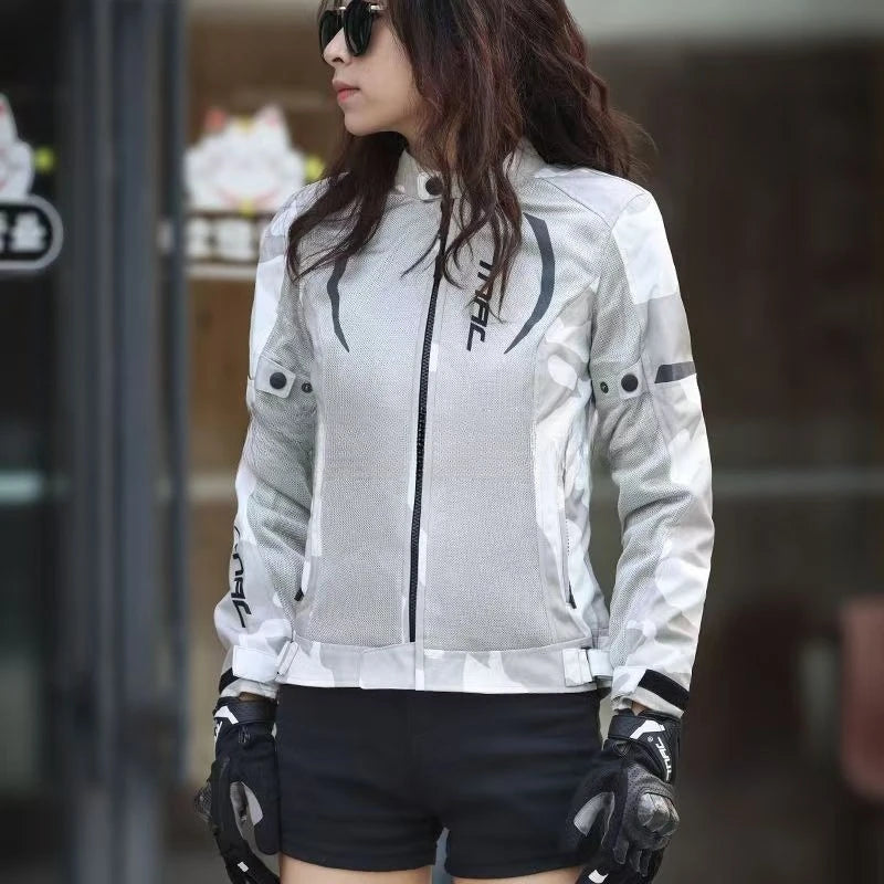 Blouson moto femme noir en tissu maillé - vue de face - vue 6