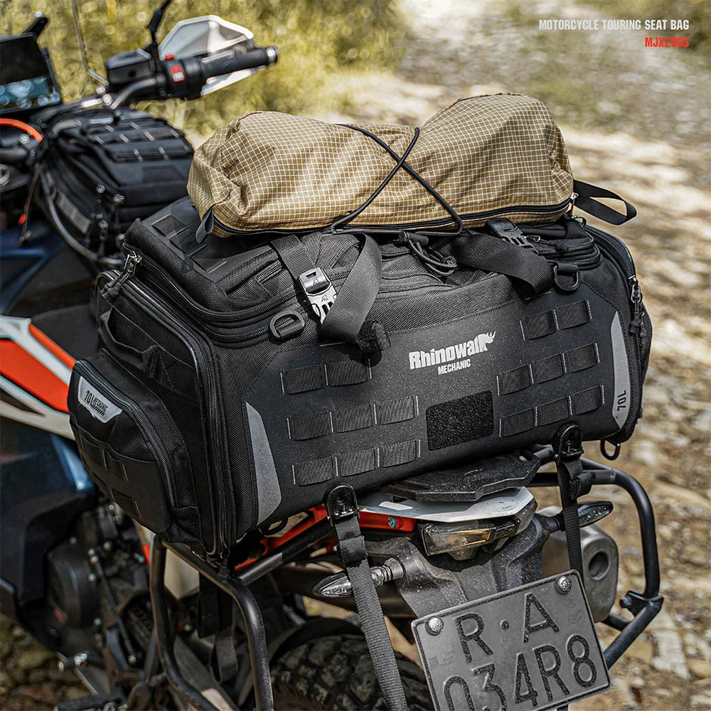 Sac de selle arrière moto Rhinowalk noir grande capacité avec sangles MOLLE - vue 6