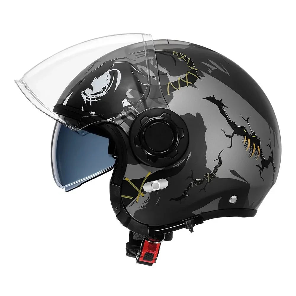 Casque moto modulable rétro double écran, vue de trois quarts - vue 2