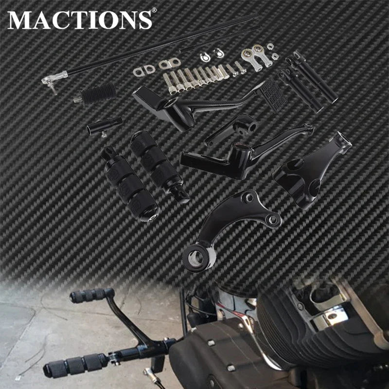 Kit complet commandes avancées noires, repose-pieds, leviers et biellettes en aluminium pour Harley-Davidson Sportster XL883, XL1200 2004-2022 – photo 1/8