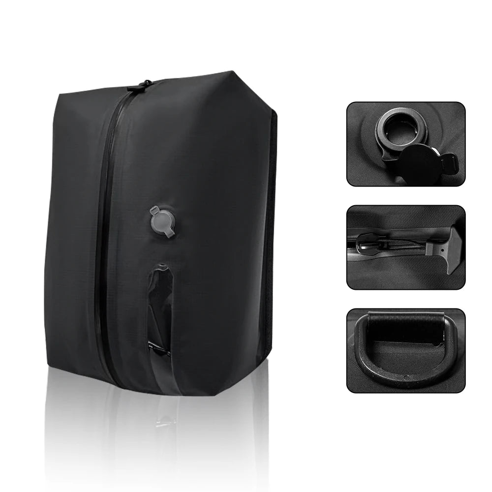 Sac de queue étanche moto noir au format roulé, fixé à l'arrière de la selle - vue 22