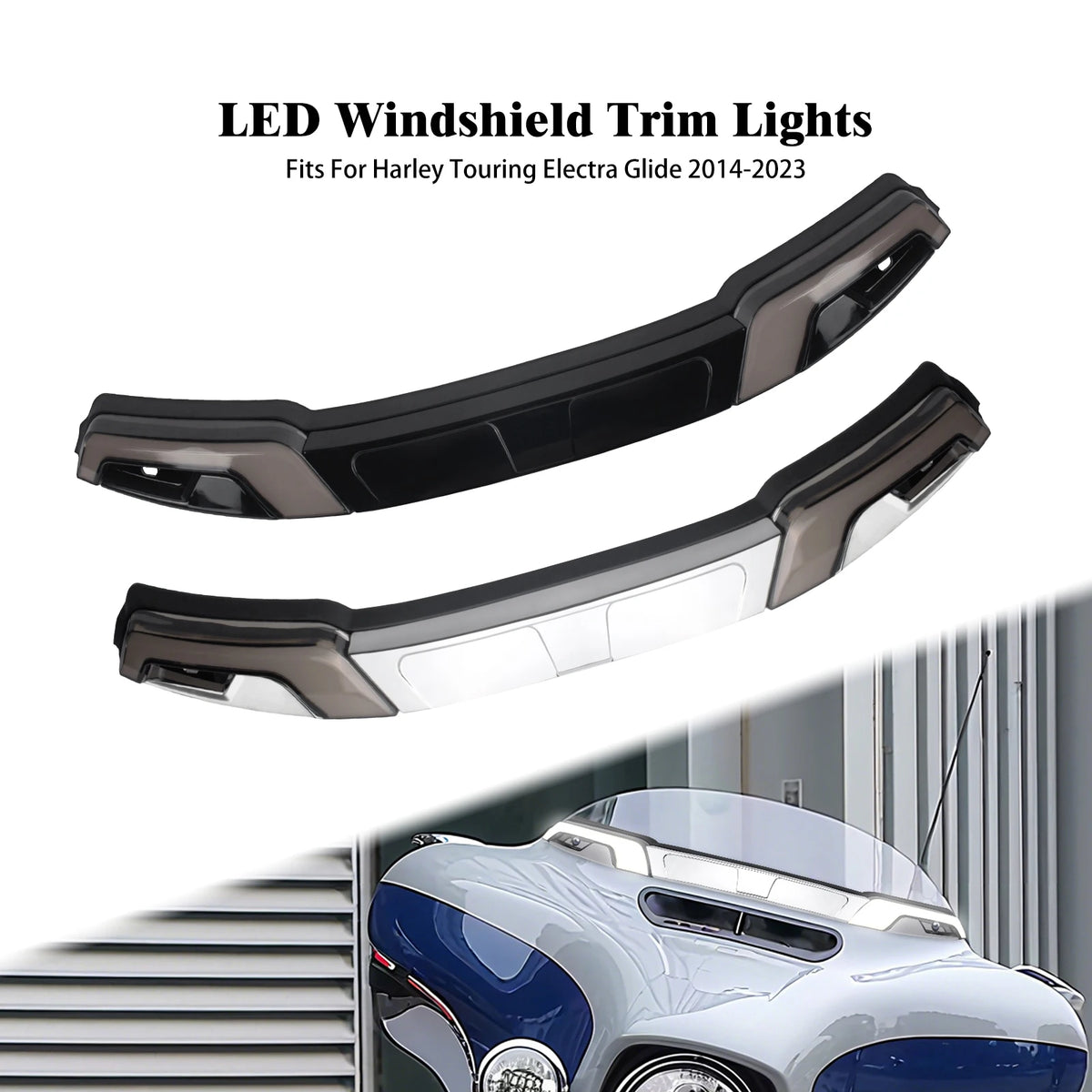 Garniture de pare-brise lumineuse LED, veilleuse et clignotant, Harley Touring 2014-2025 - vue 1