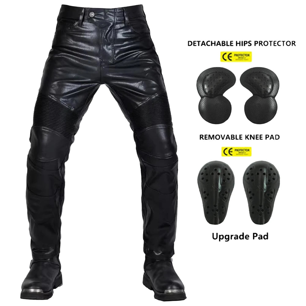 Pantalon Moto Cross Homme Cuir PU Protections CE Genoux Hanches - vue 9