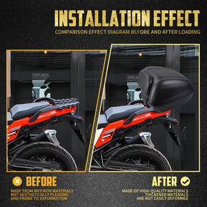 Malle de rangement arrière noire montée sur le porte-bagages d'une moto - vue 3