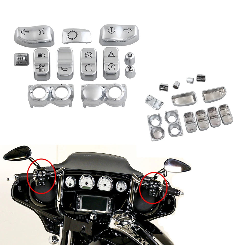 Capuchons de boutons de commodo chromés pour Harley Touring - vue 1