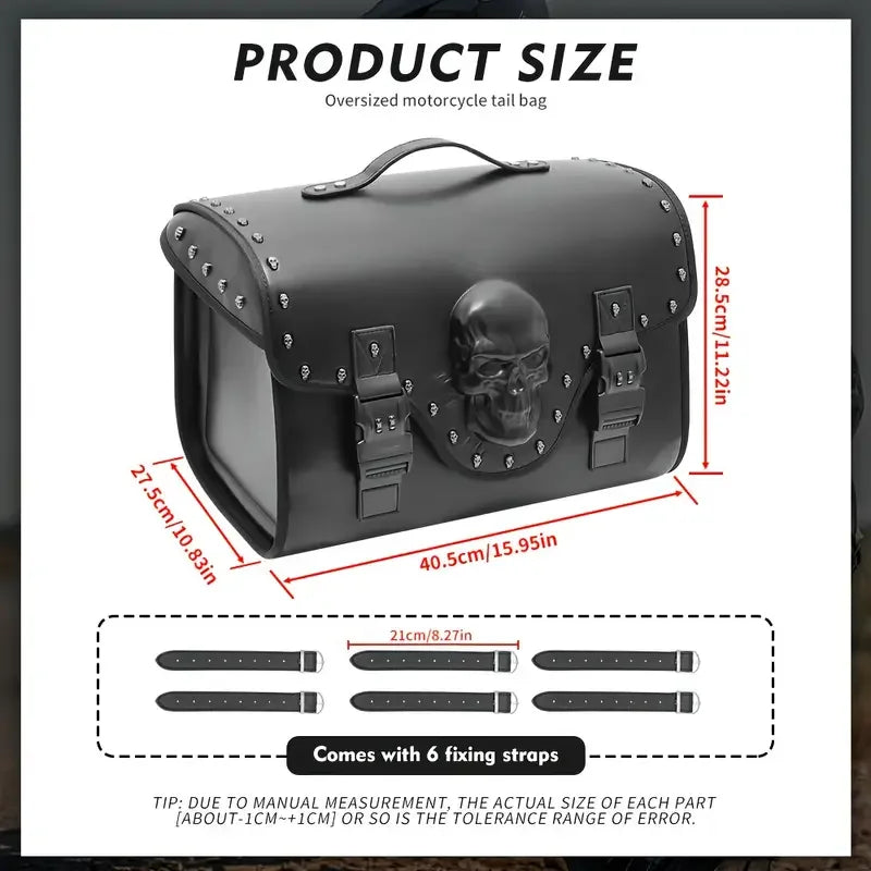 Sac Arrière de Moto 32L en Cuir PU Noir Design Tête de Mort 3D - Universel - vue 6