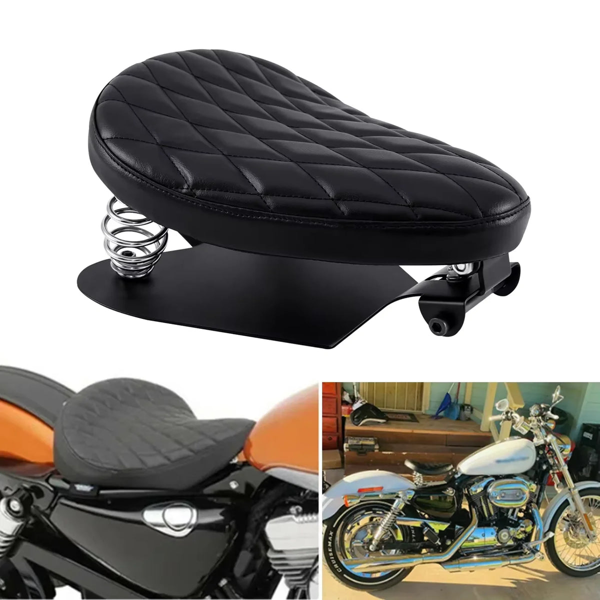 Selle solo conducteur en cuir noir pour Harley-Davidson Sportster 883 (1990-2013)