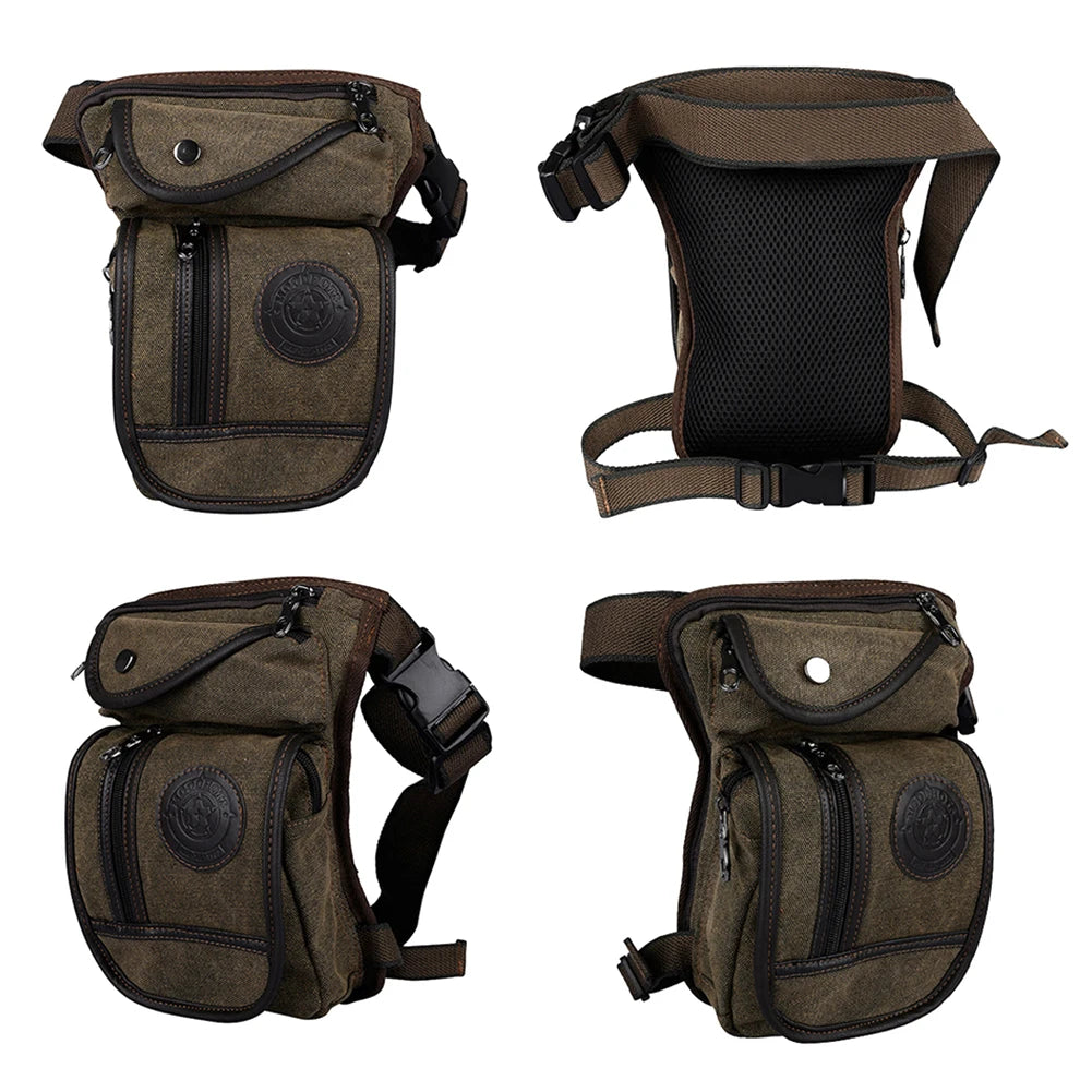 Sacoche de cuisse en toile marron pour moto - vue de face - vue 5