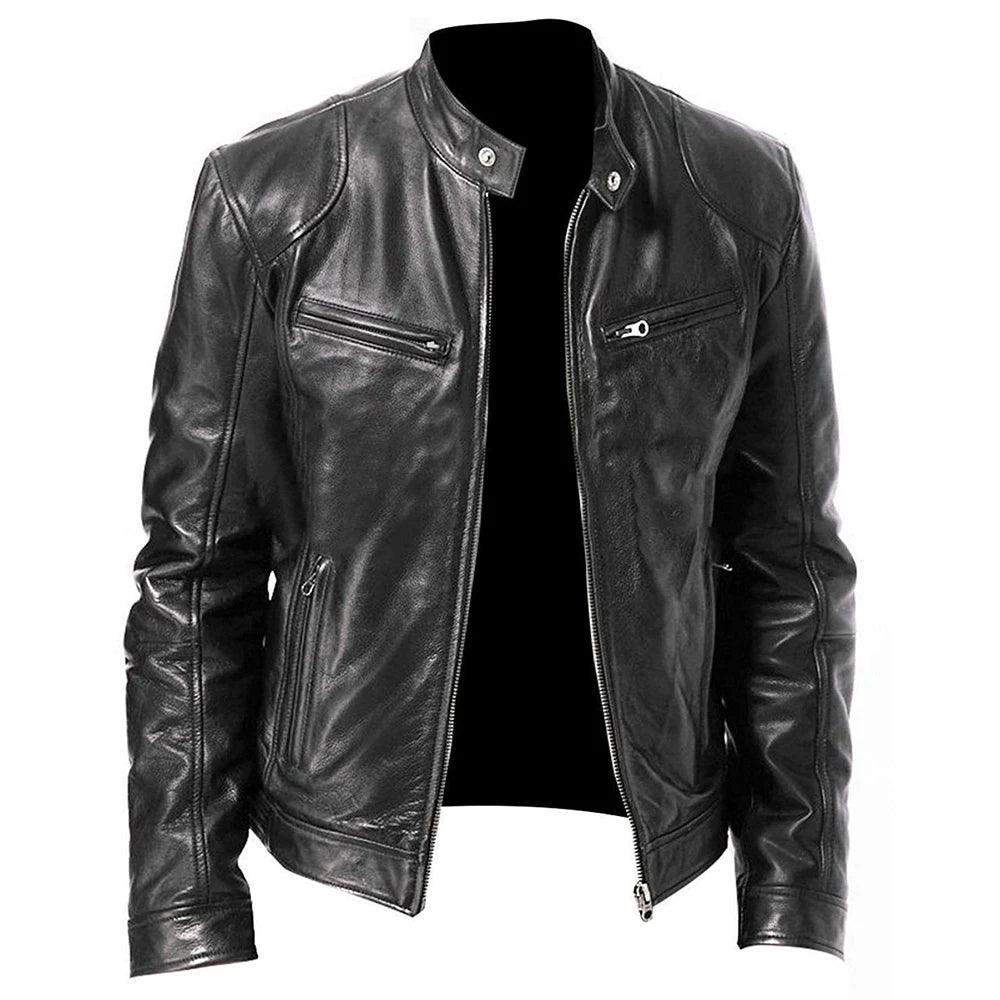 Blouson moto homme noir en simili cuir avec protections - vue 2