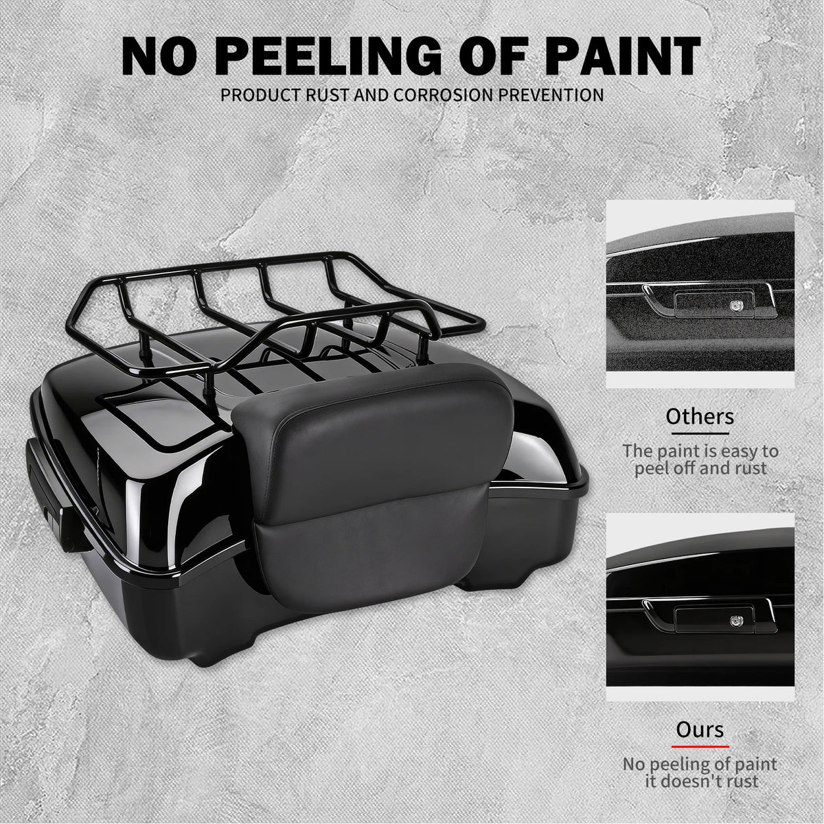 Top case tronqué 10,7" avec dossier et kit porte-bagages pour Harley Touring 2014-2025 - vue 2