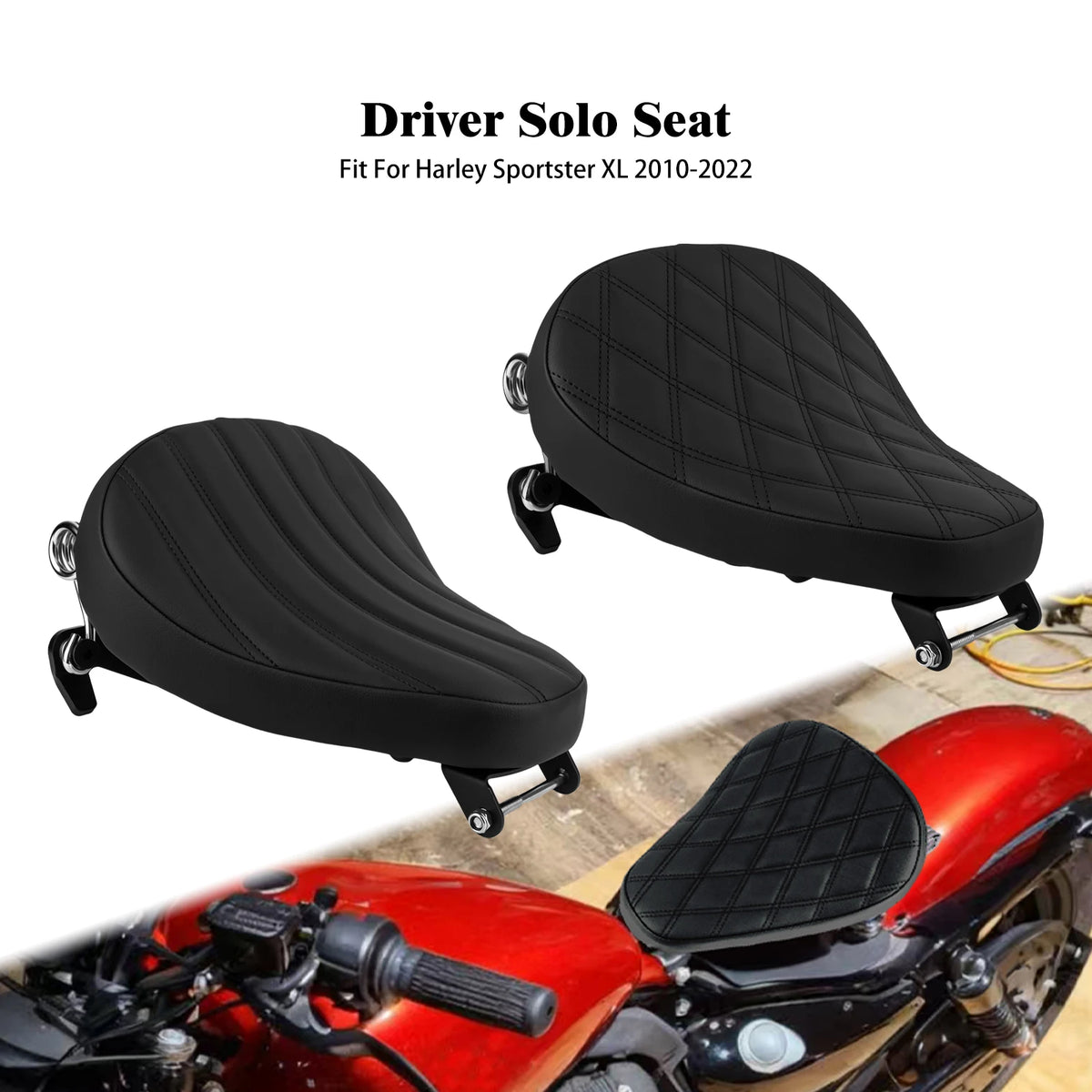 Selle solo noire sur ressorts pour Harley-Davidson Sportster - vue 1