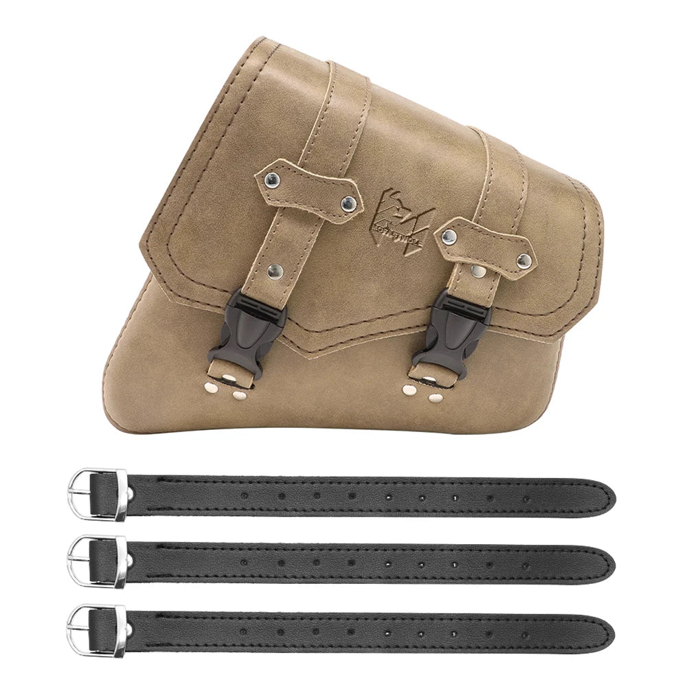 Sacoche latérale en cuir PU noir pour bras oscillant de moto custom - vue 8