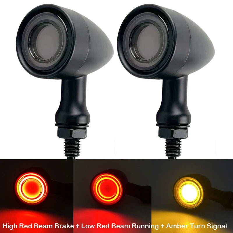 Clignotants LED universels avant/arrière type bullet avec veilleuse et feu stop moto - vue 12