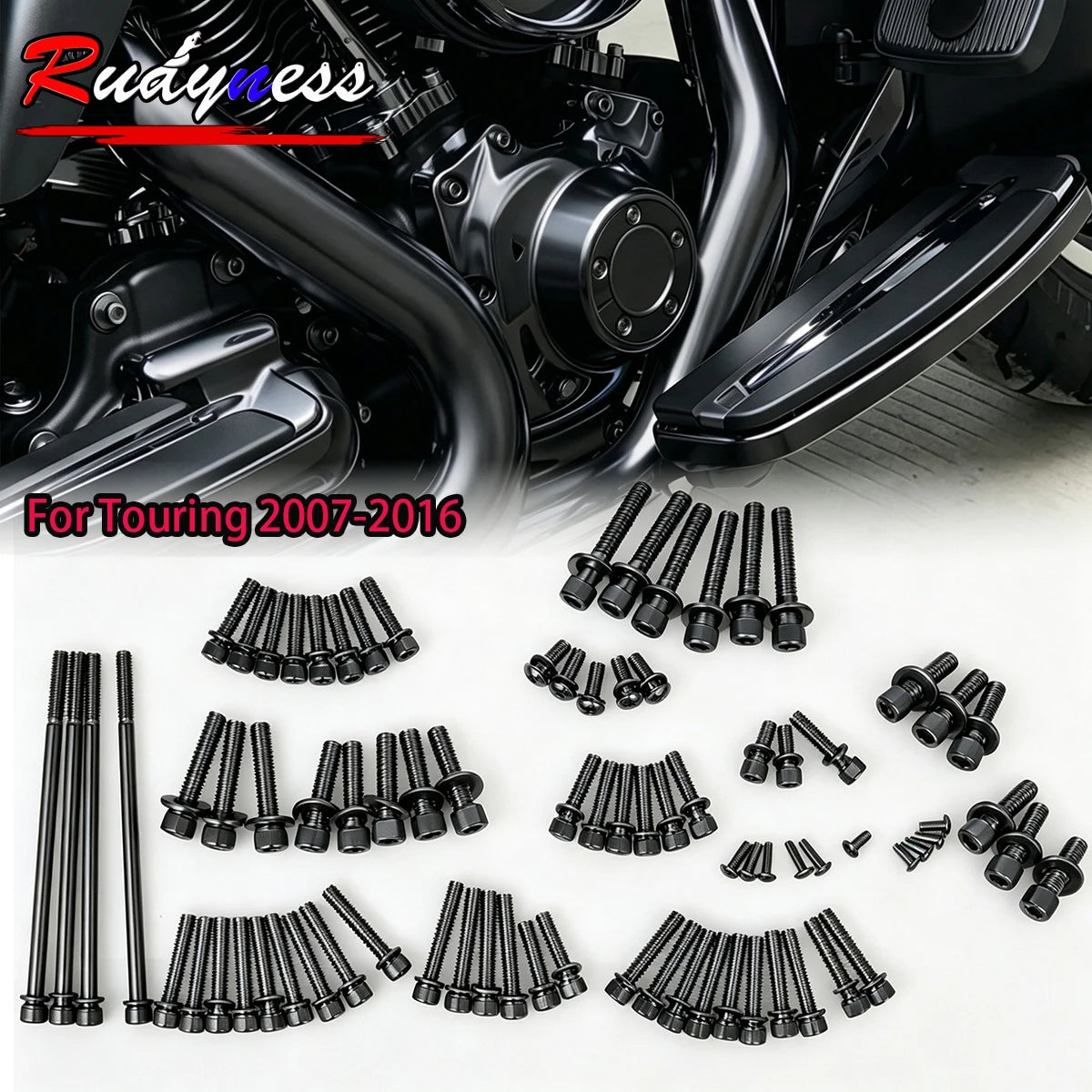 Kit de boulons moteur noirs pour Harley Touring - vue 1