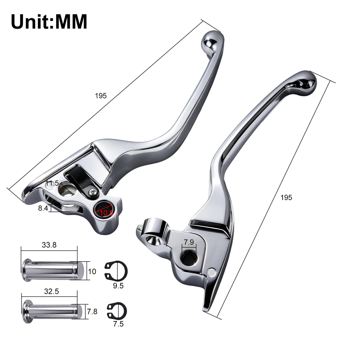 Leviers de frein et d'embrayage chromés pour Harley Touring 2008-2013 - vue 2