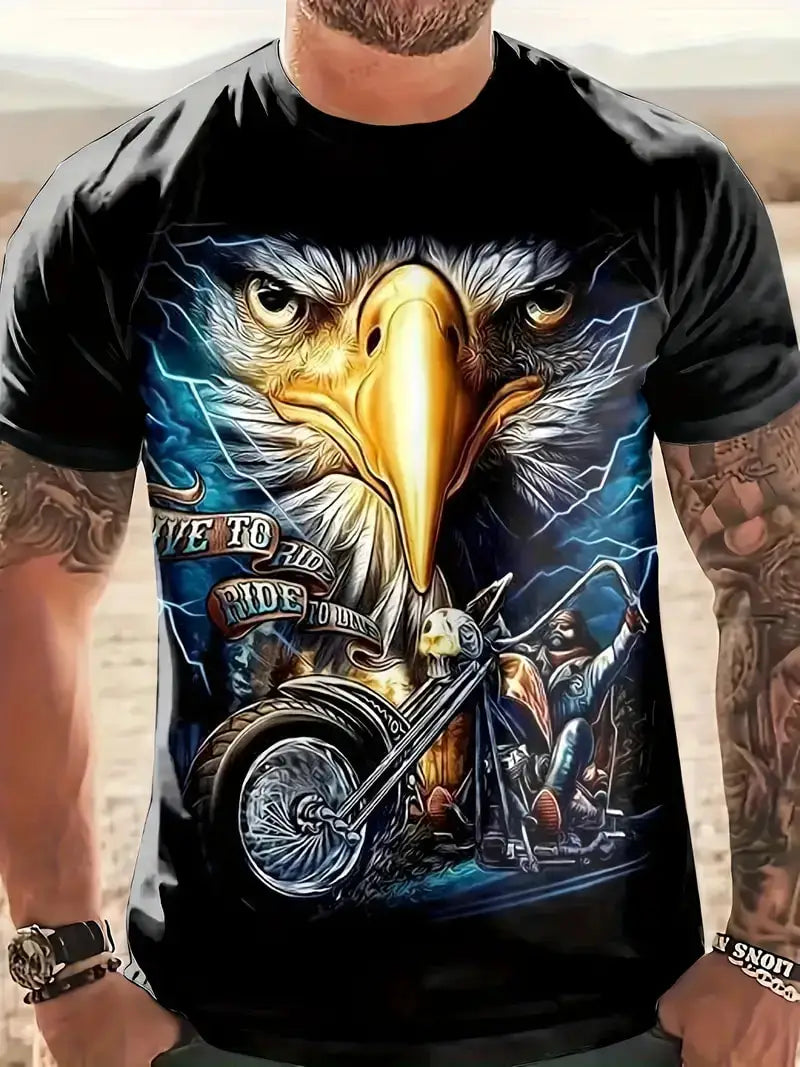 T-shirt Homme Moto Vintage Imprimé 3D Oversize Streetwear - vue 9
