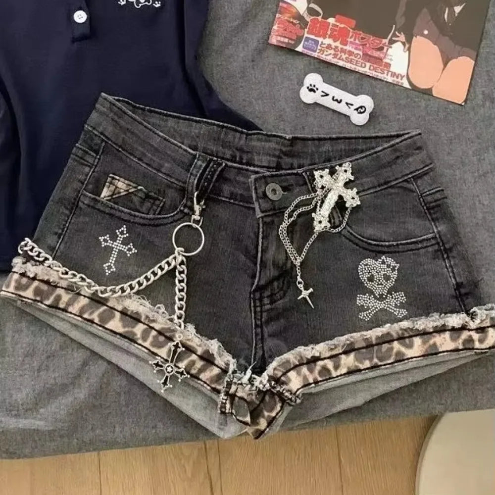 Short en jean gris vintage patchwork - vue 6