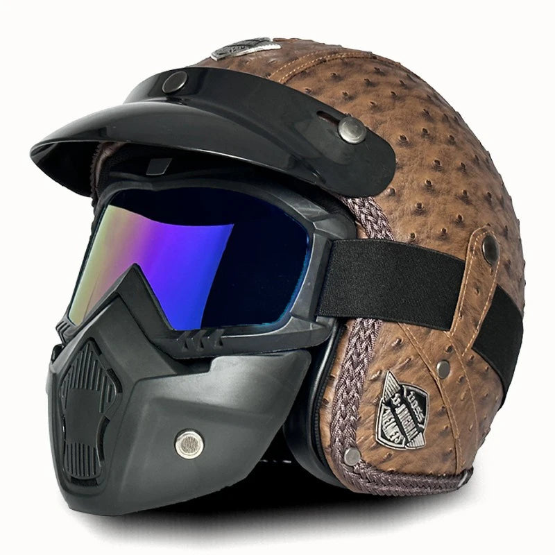 Casque Moto Vintage Ouvert en Cuir PU - Style Café Racer - vue 19