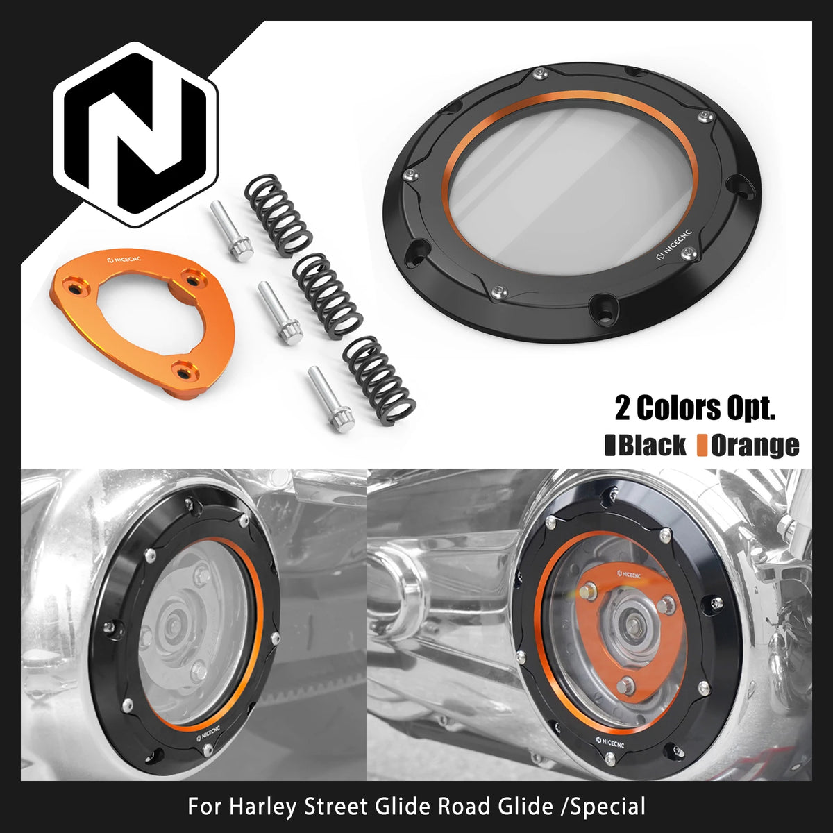 Cache d'embrayage Derby et plaque de puissance M8 pour Harley-Davidson Street Glide FLHX, Road Glide, Road King FLHR, Electra Glide – photo 1/12