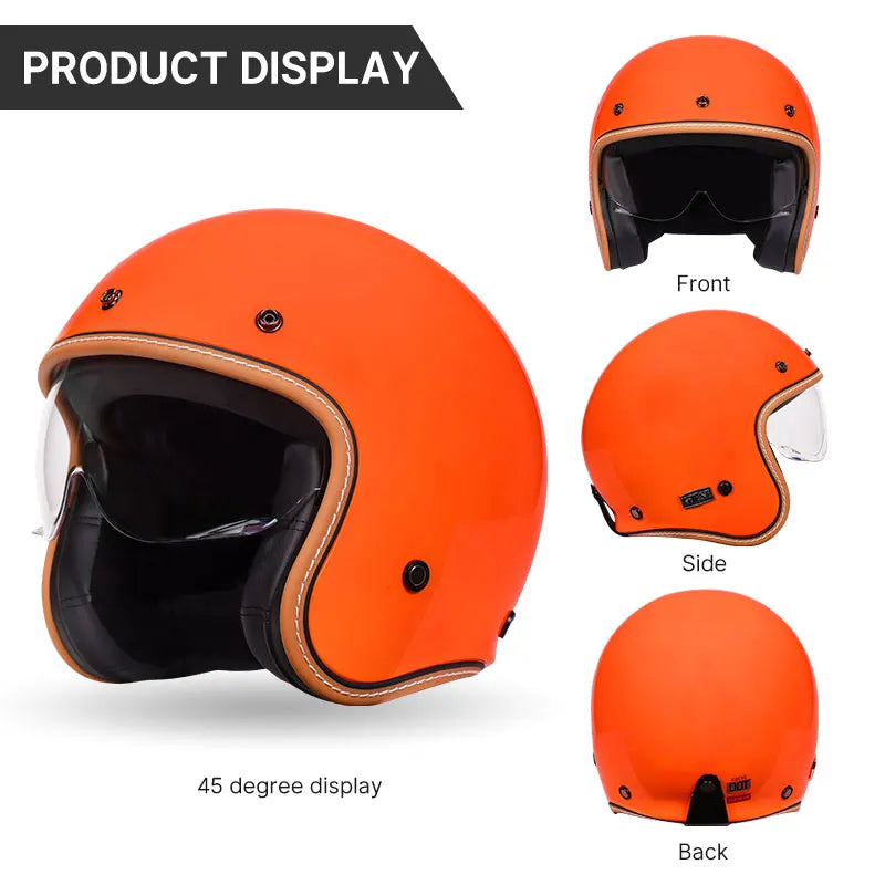 Casque moto jet rétro violet avec visière intégrée - vue 3