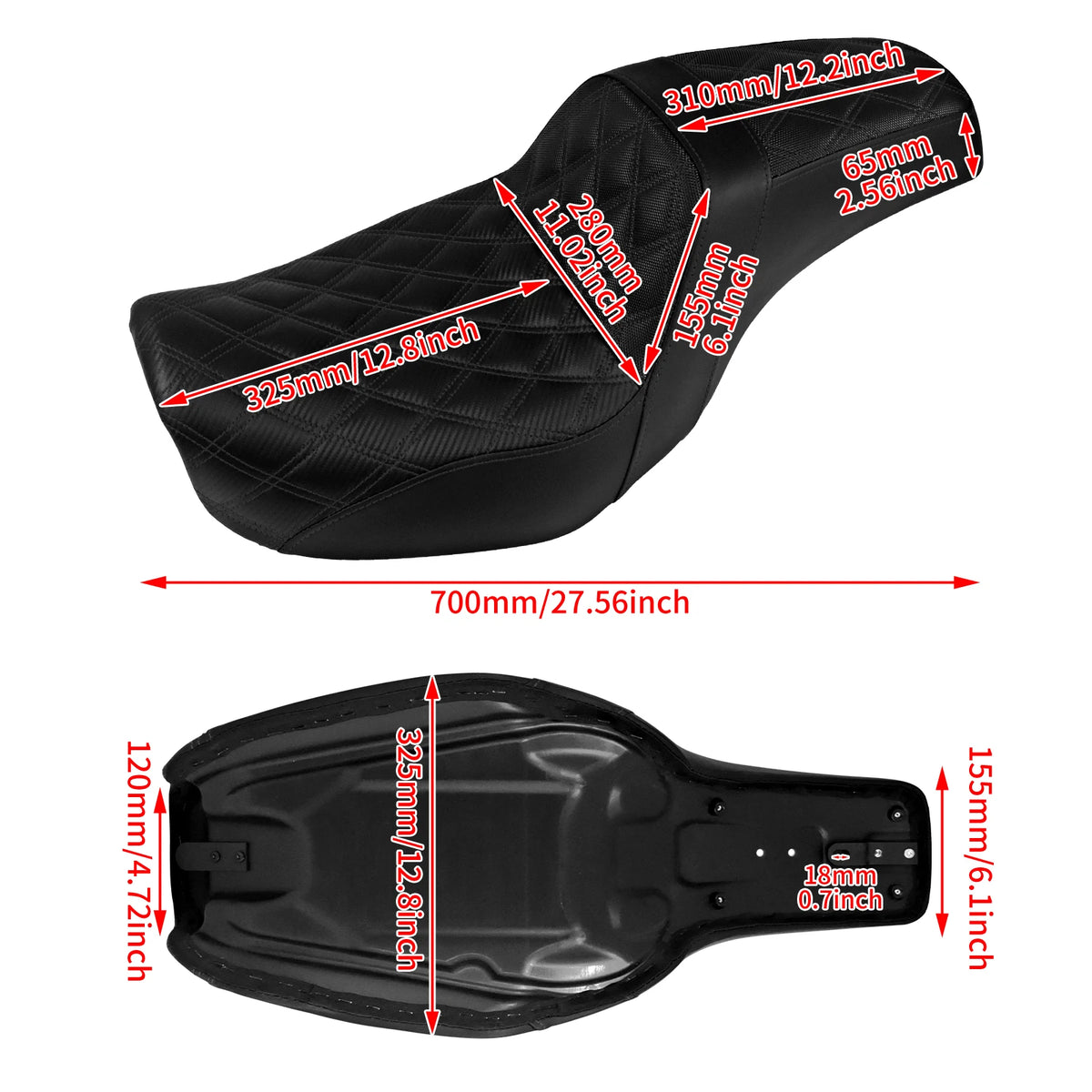 Selle biplace en cuir noir pour Harley-Davidson Dyna - vue 6