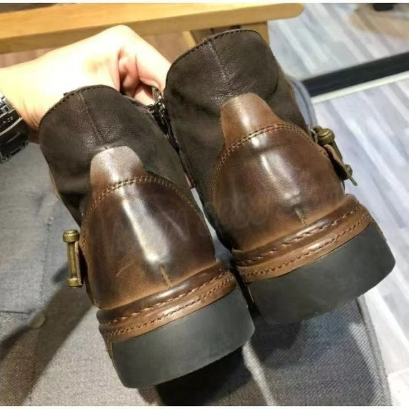 Bottes cuir motard bout rond - vue 3