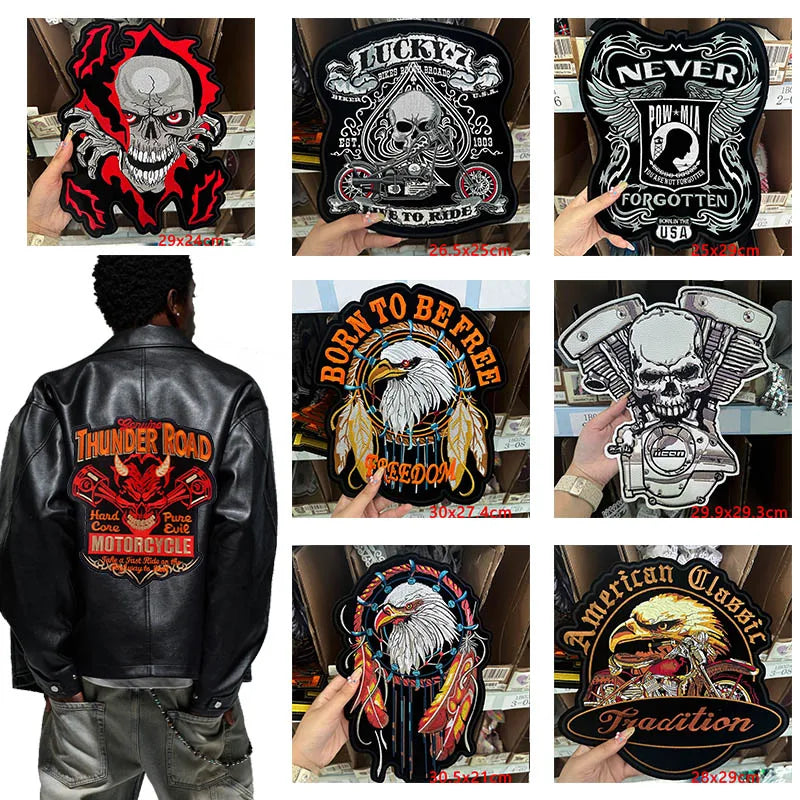 Écusson brodé biker punk grand format sur fond blanc - vue 2
