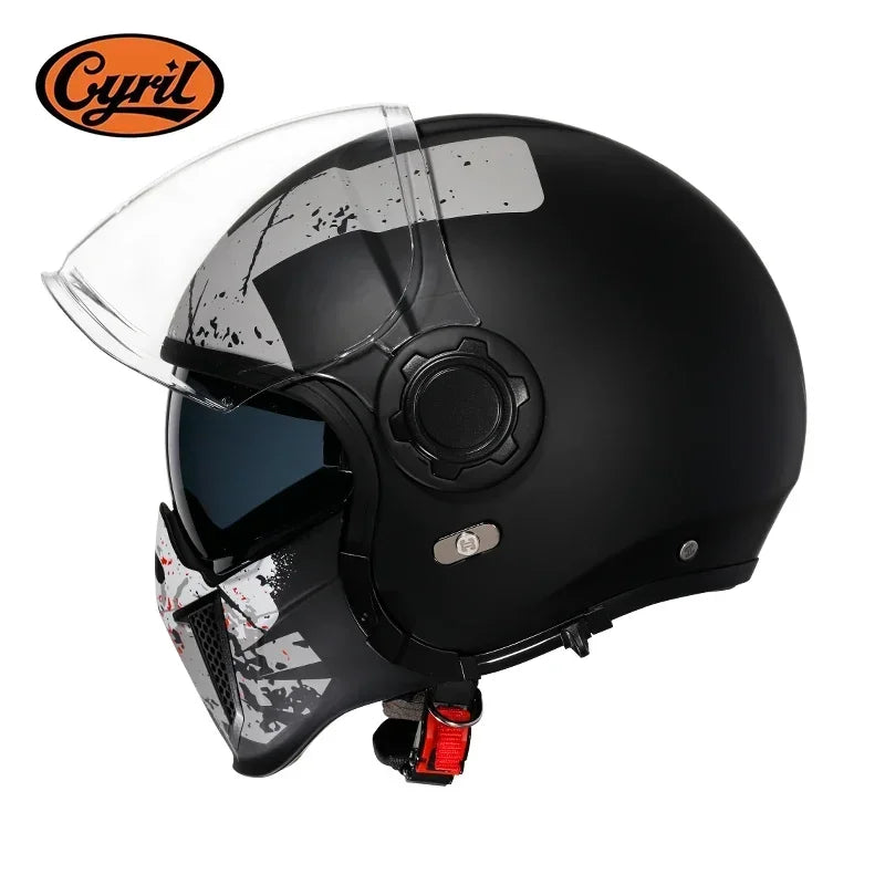 Casque moto modulable rétro noir avec double écran - vue - vue 11
