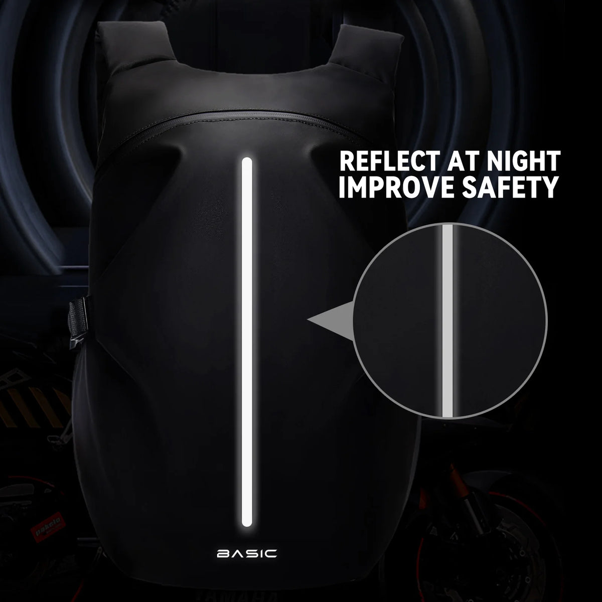 Sac à dos moto noir 40L avec bandes réfléchissantes - vue 3
