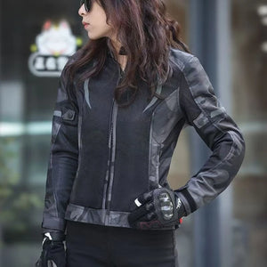 Blouson moto femme noir en tissu maillé - vue de face - vue 7
